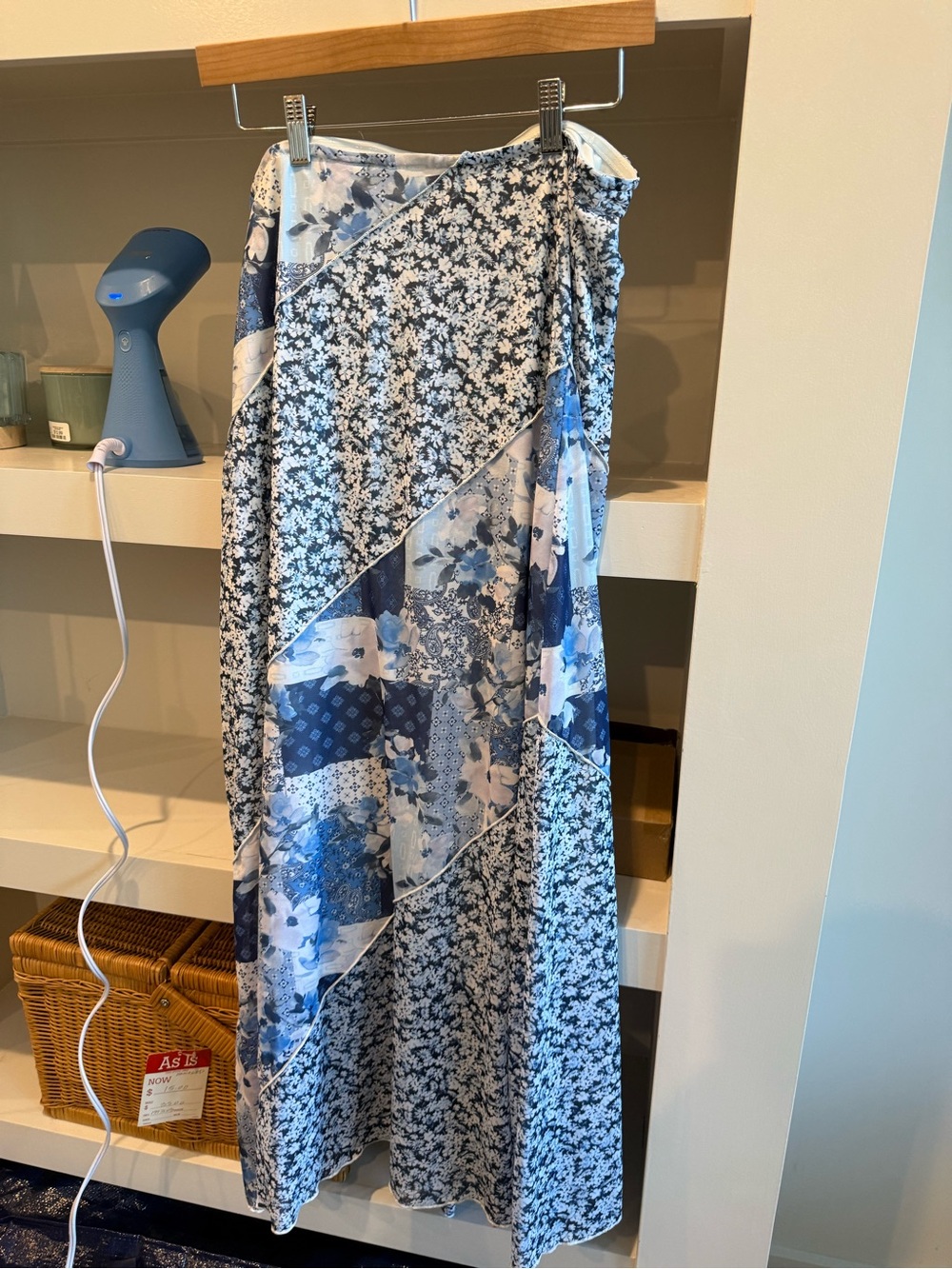 ARULA Navy and White Floral Patchwork Maxi Skirt